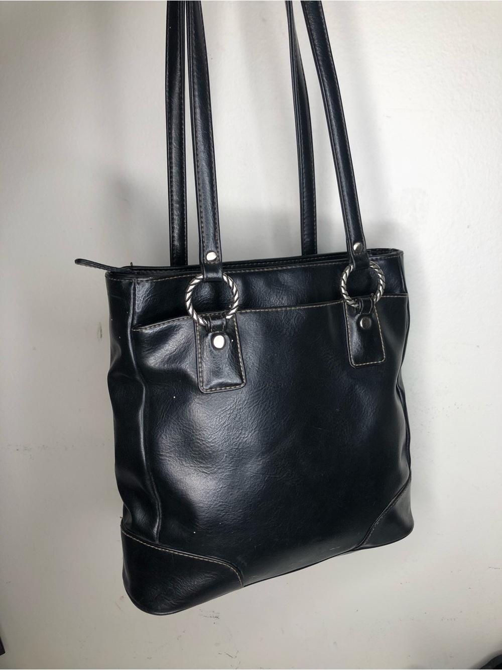 Classic Black Leather Tote Shoulder Bag
